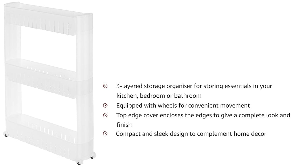Slim 3-Tier Rolling Storage Rack | Space-Saving Slide-Out Organizer for Kitchen, Bathroom & Laundry