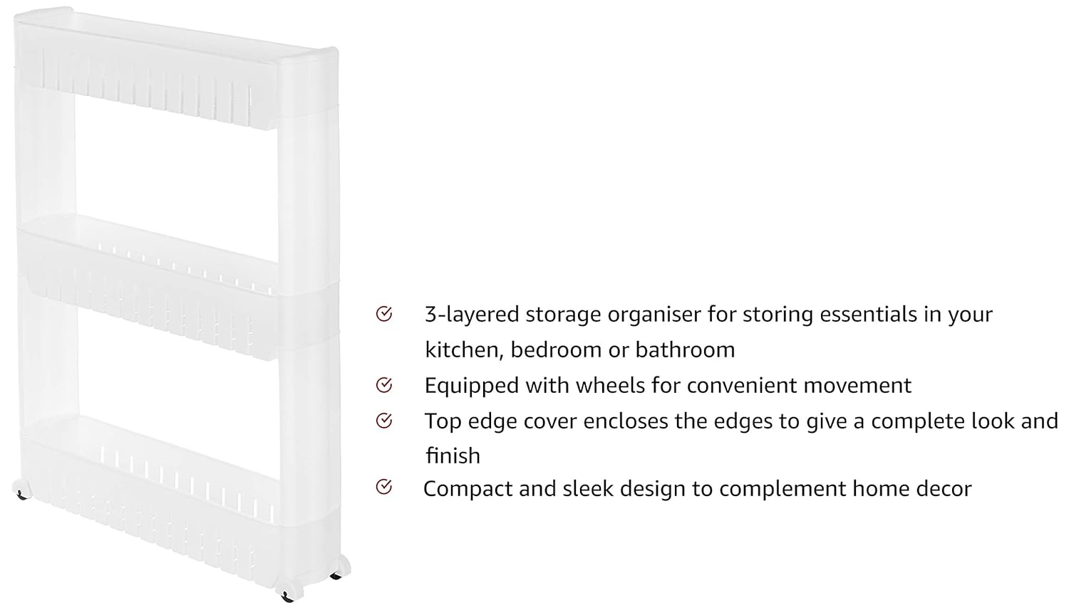 Slim 3-Tier Rolling Storage Rack | Space-Saving Slide-Out Organizer for Kitchen, Bathroom & Laundry