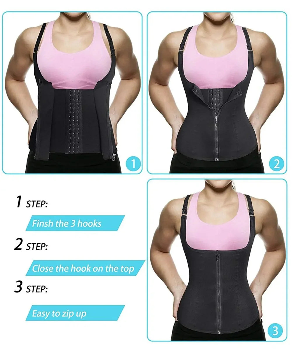Women’s Waist Trainer Tank Top – Zipper Tummy Control Body Shaper