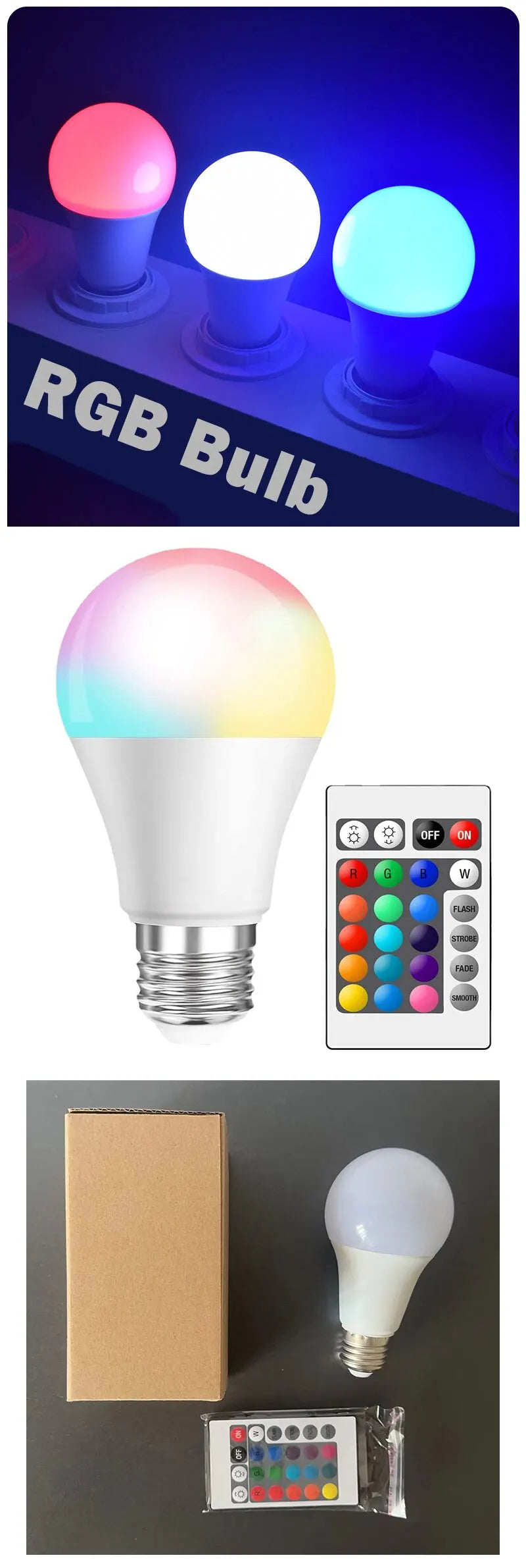 16-Color RGB LED Bulb with Remote – Dimmable Smart Light E27