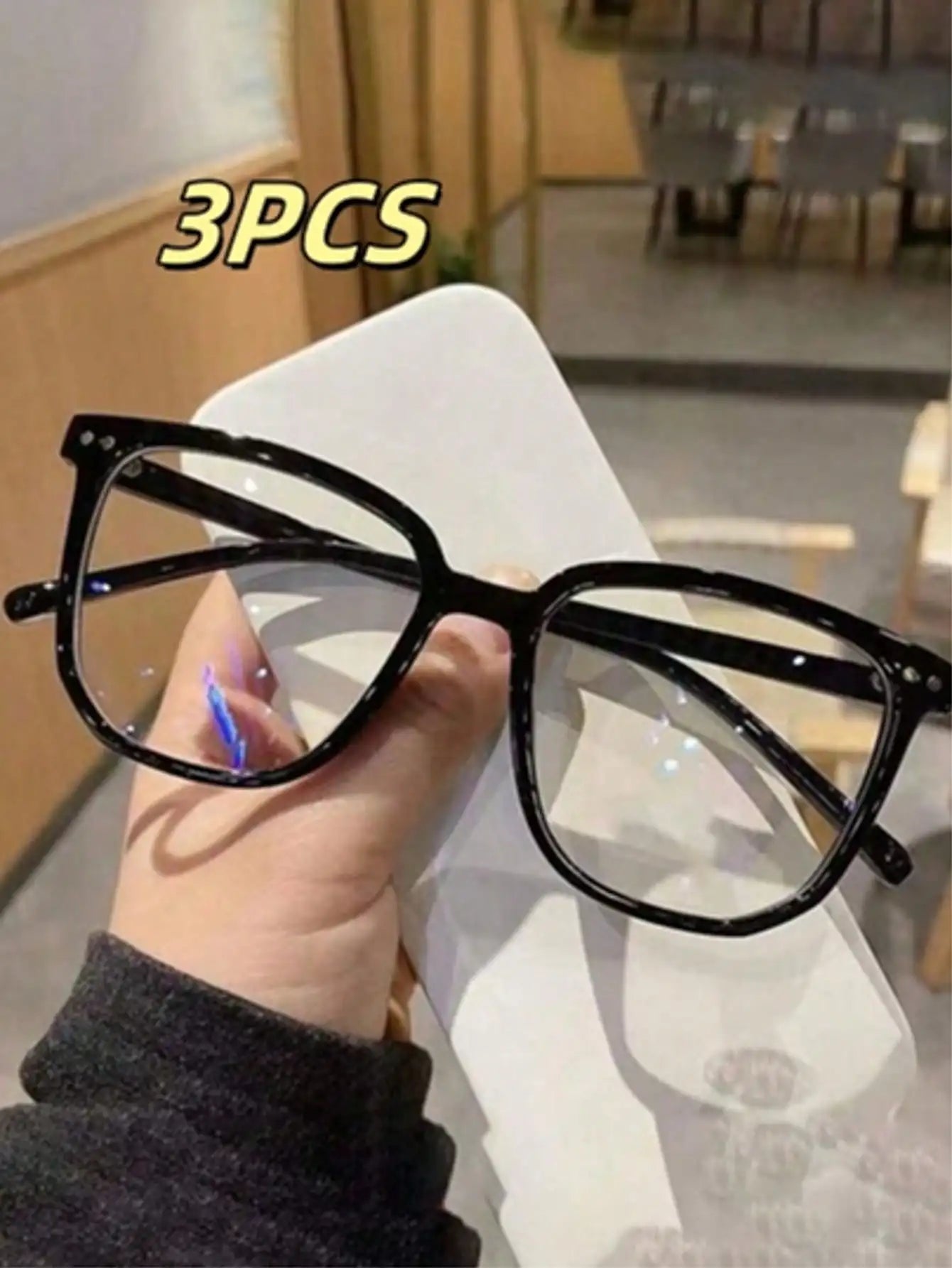 3-Pack Fashion Square Frame Glasses – Clear Black Frames