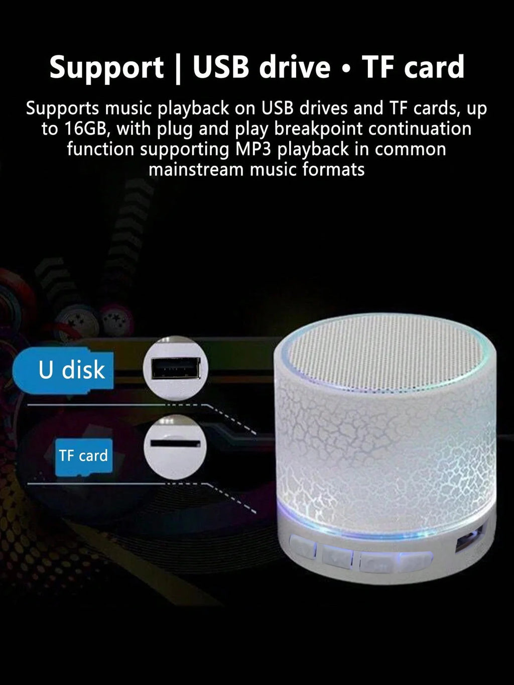 Portable Bluetooth Mini Speaker with 7-Color LED Lights