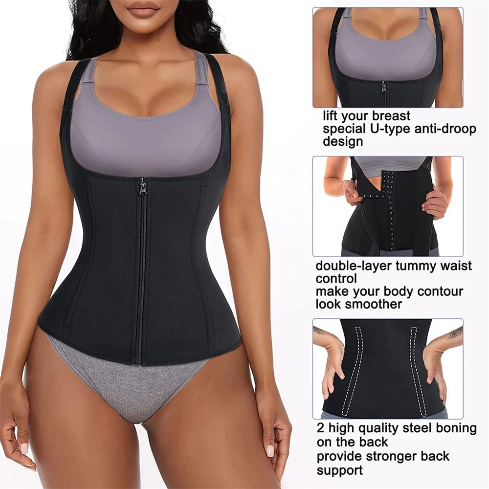 Women’s Waist Trainer Tank Top – Zipper Tummy Control Body Shaper