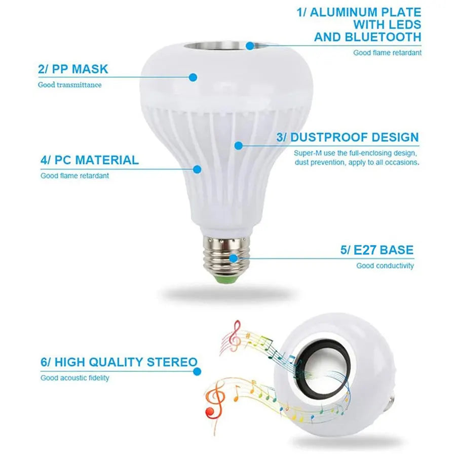 Smart RGB LED Bulb with Bluetooth Speaker – Color Changing Light