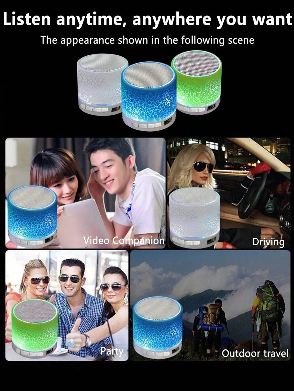Portable Bluetooth Mini Speaker with 7-Color LED Lights