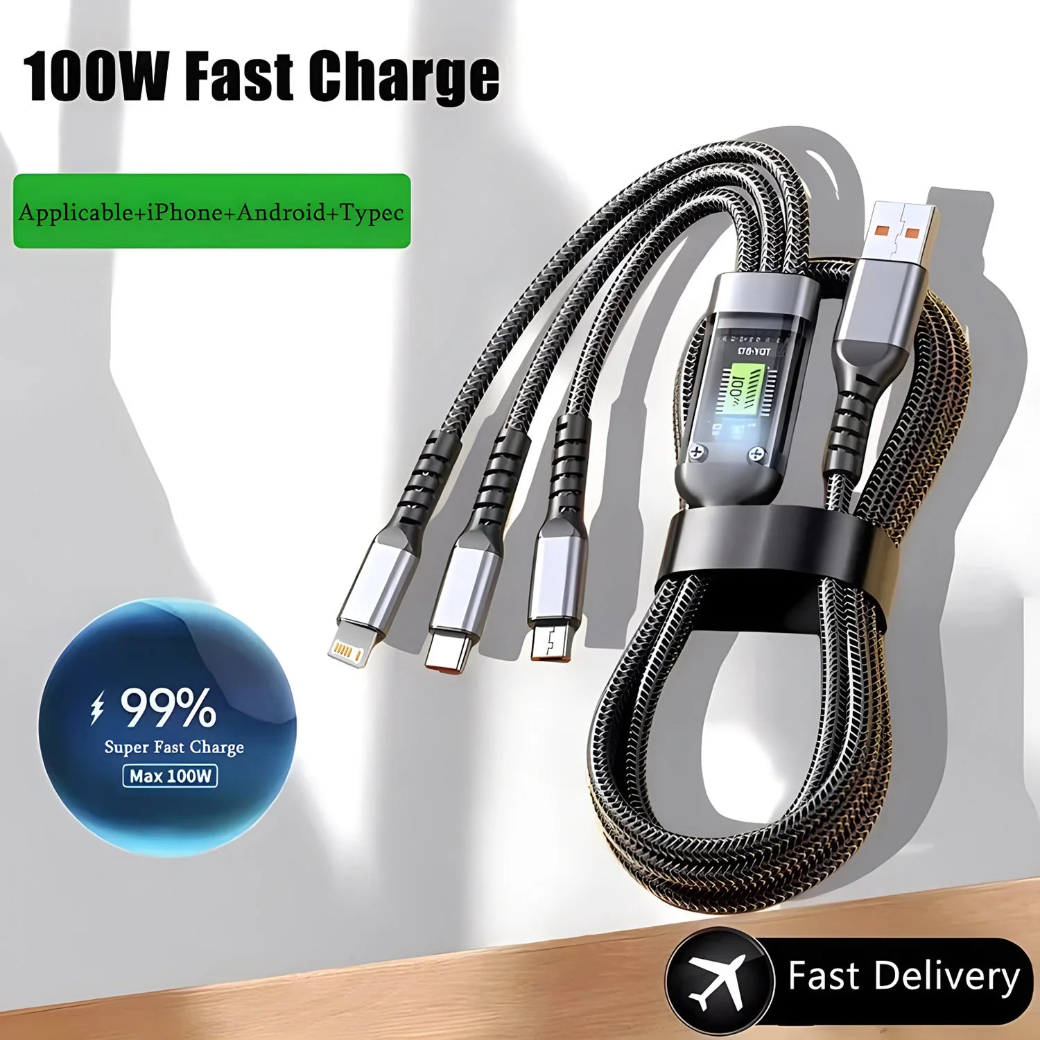 100W 3-in-1 Fast Charging Cable – Universal Multi Charger
