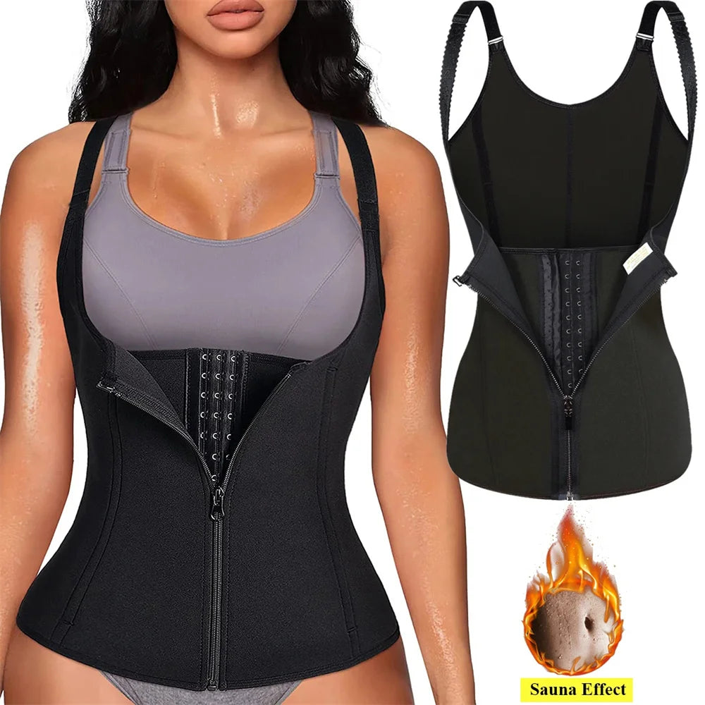 Women’s Waist Trainer Tank Top – Zipper Tummy Control Body Shaper