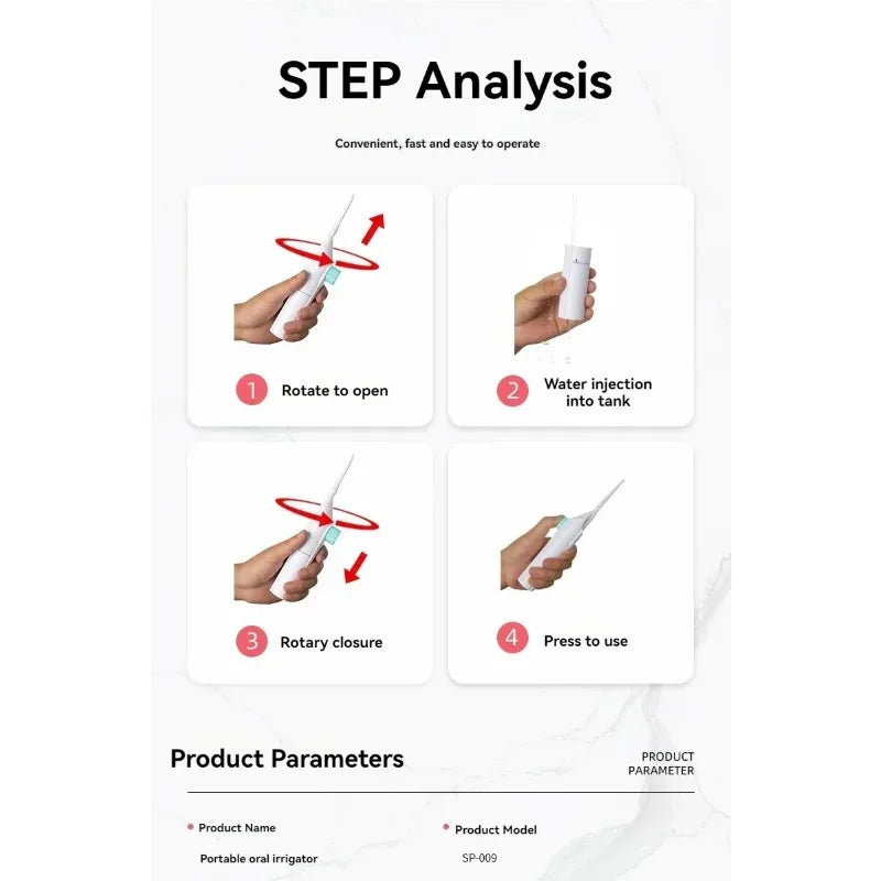 1PC Portable High-Pressure Oral Irrigator Manual Water Flosser Toothpick Style Deep Cleaning Gums & Teeth Care