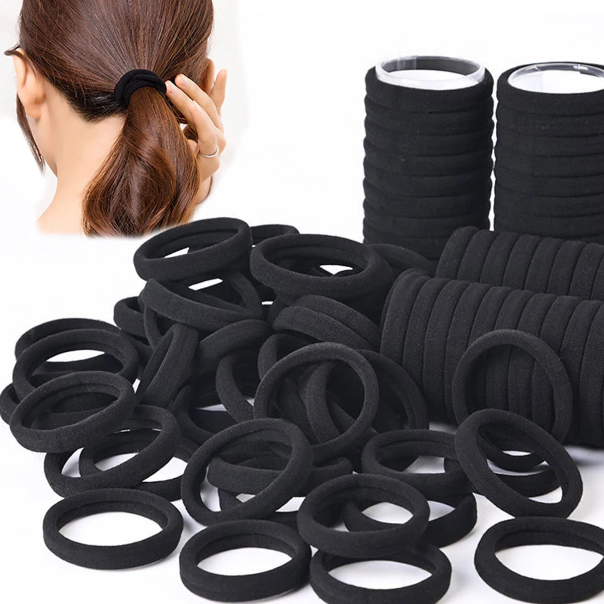 50/100PCS High Elastic Hair Bands – Black & White