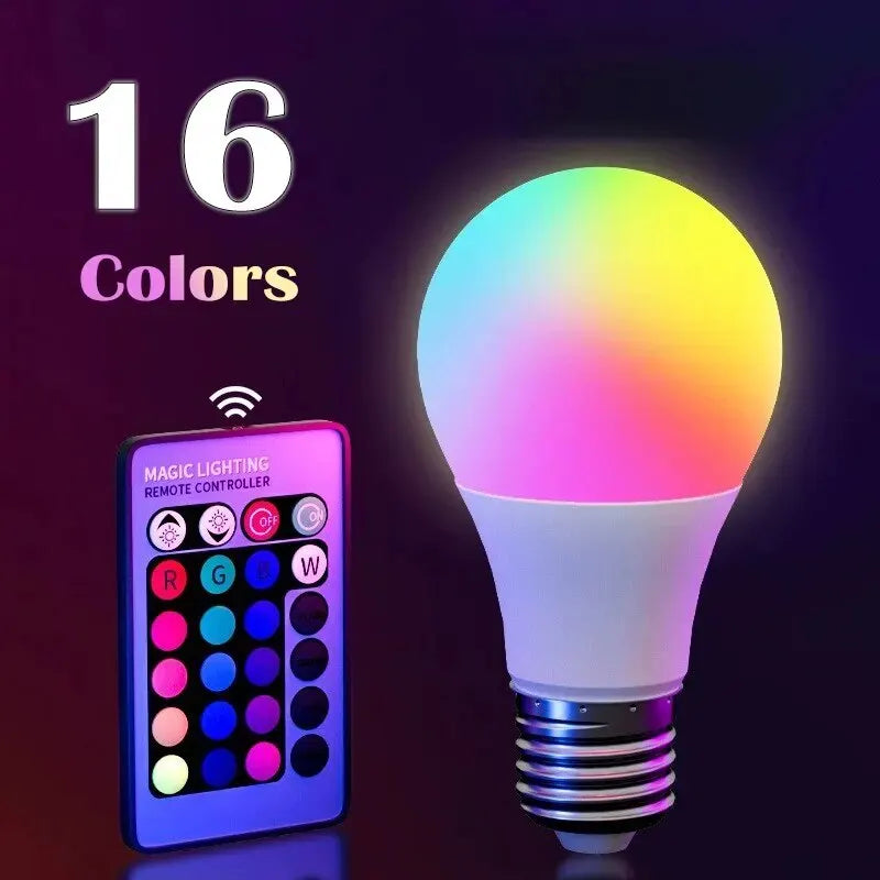 16-Color RGB LED Bulb with Remote – Dimmable Smart Light E27