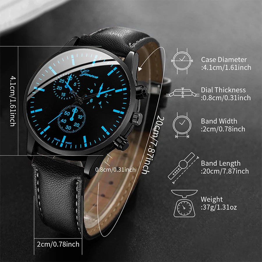 3-Piece Men’s Watch Gift Set – Leather Strap Watch, Necklace & Bracelet