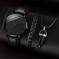3-Piece Men’s Watch Gift Set – Leather Strap Watch, Necklace & Bracelet