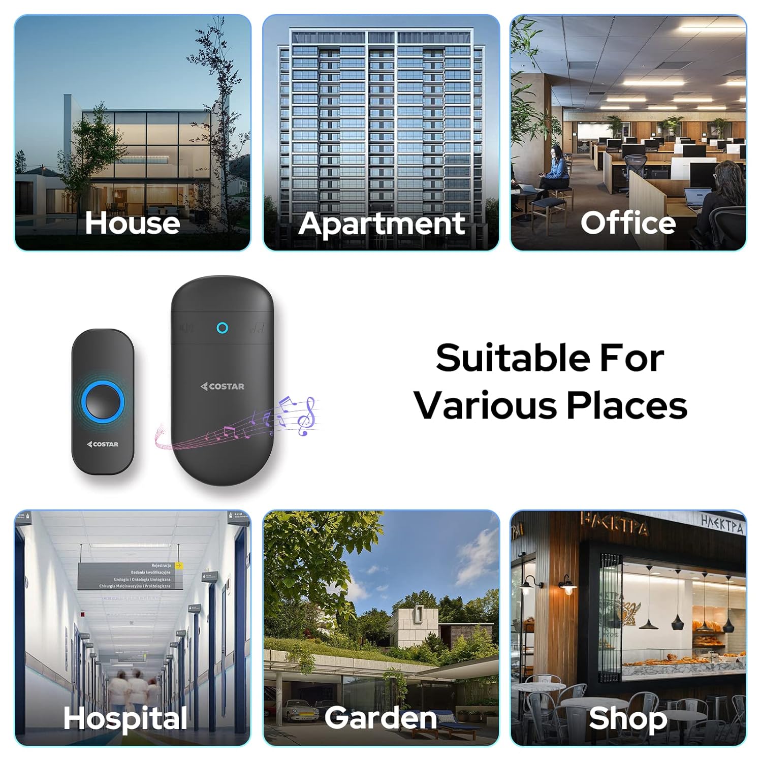 Wireless Doorbell with 32 Ringtones & LED Light | 300m Range Waterproof Door Bell for Home & Office