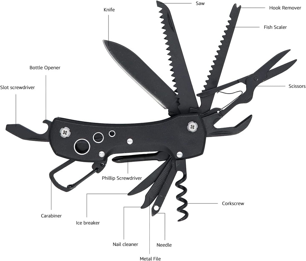 This 15-in-1 multi-tool pocket knife is a compact and versatile gadget designed for everyday use and outdoor activities. It combines multiple tools in one handy device, making it perfect for travel, camping, and daily tasks.