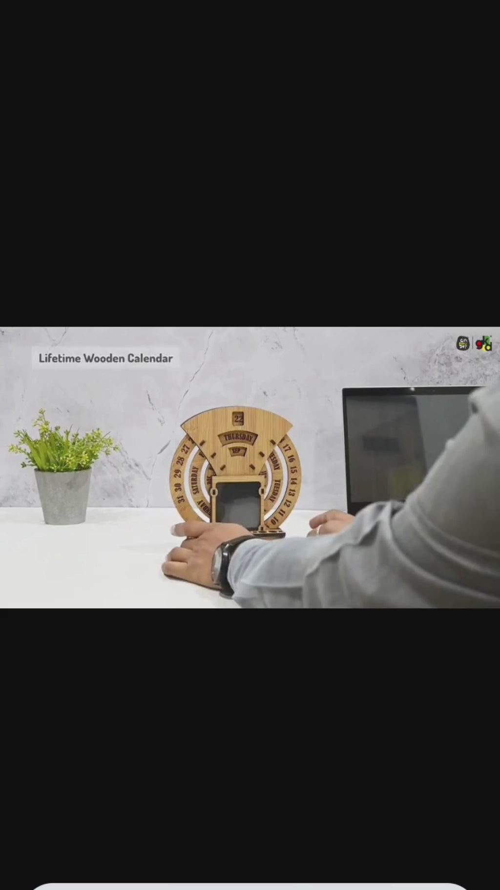 Wooden Perpetual Desk Calendar with Photo Frame & Organizer | Reusable Office & Home Decor Gift